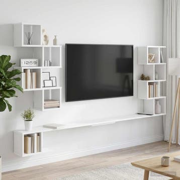 vidaXL Wandgemonteerd TV Rek Wit 160 x 15 x 94 cm Bewerkt, Huis en Inrichting, Verzenden, Nieuw