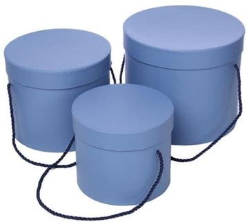 Bloemendoos set van 3 luxe rond zacht blauw met hengsel, Nieuw