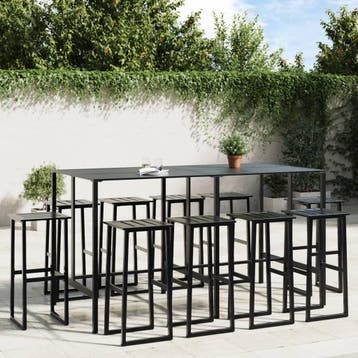 vidaXL 11-delige Tuinbarset gepoedercoat staal zwart, Verzenden, Nieuw