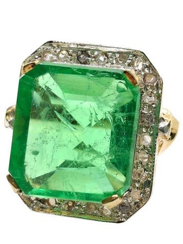 Zonder minimumprijs - Ring - 9 kt. Zilver, Geel goud Smaragd, Nieuw