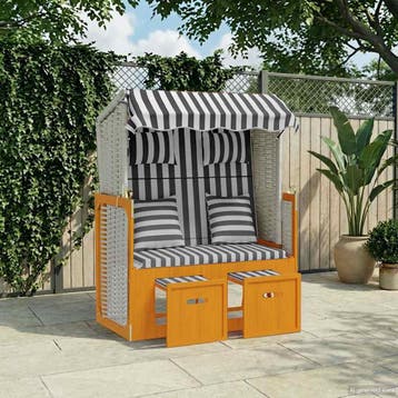 vidaXL Strandstoel met kussens poly rattan en hout wit en, Tuin en Terras, Verzenden, Nieuw