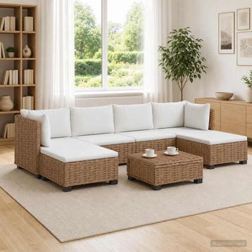 vidaXL 7 st Rieten Loungeset met Kussens GENDT Natuurlijk, Verzenden, Nieuw