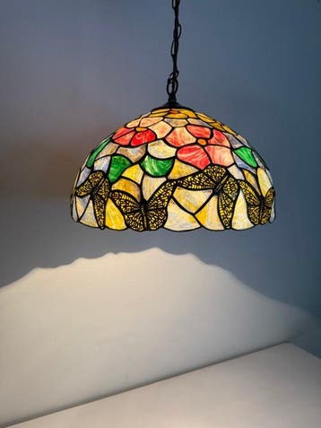 Plafonnier suspendu - Vitrail - style Tiffany, Antiek en Kunst