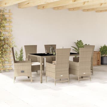 vidaXL 7-delige Tuinset met kussens poly rattan beige, Verzenden, Tuinset