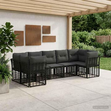 vidaXL Buiten bank set 7 pcs Zwart en Donker Grijs Polyester, Tuin en Terras, Verzenden, Nieuw