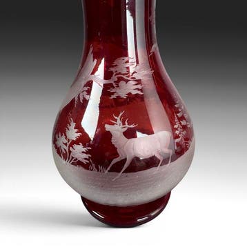 Vaas (2) - Überfang - robijnrood glas - Boheemse Überfang, Antiek en Kunst