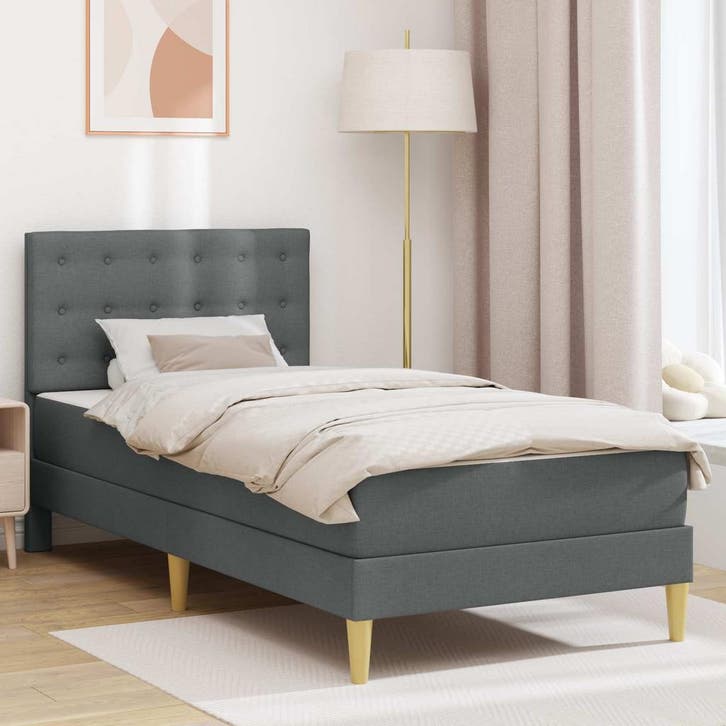 vidaXL Bedframe met matras met hoofdeinde Donkergrijs 90 x, Huis en Inrichting, Slaapkamer | Bedden, Nieuw, Verzenden