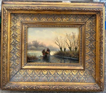 A Schelfhout (1787-1870), Kring van - IJsgezicht met
