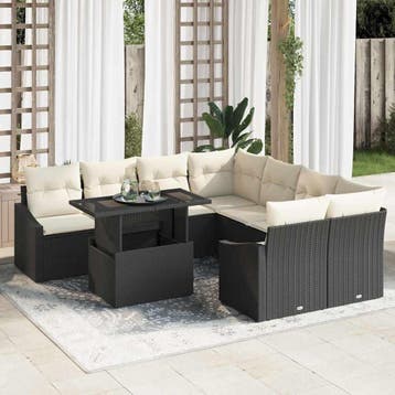 vidaXL Tuinbank Set met kussen met opslag 9 pcs Zwart poly, Verzenden