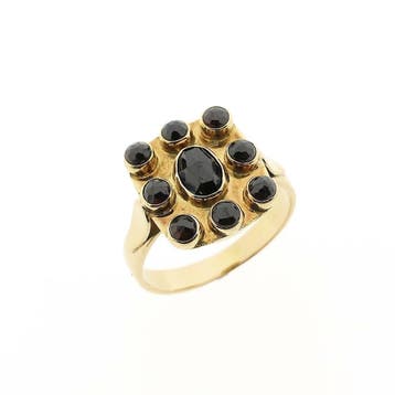 Vintage gouden herenring met granaatstenen, Ophalen of Verzenden