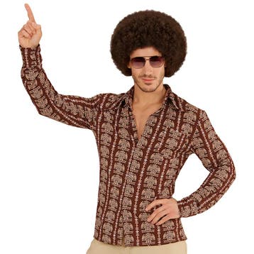 Disco 70S Blouse Bruin Heren Old School, Verzenden, Nieuw