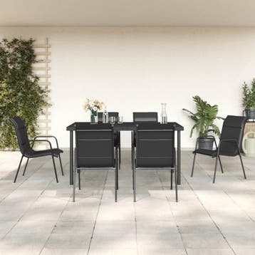 vidaXL 7-delige Tuinset textileen en staal zwart, Verzenden, Nieuw, Tuinset