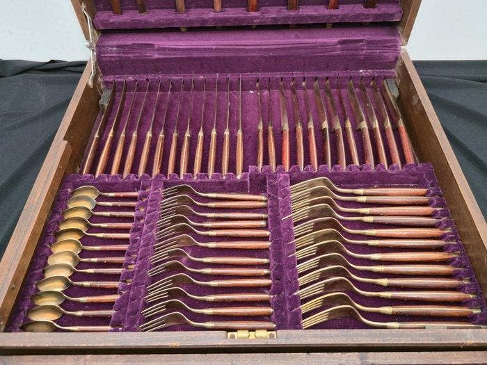 Bestekset - Hout, Messing, Antiquités & Art, Antiquités | Meubles | Tables