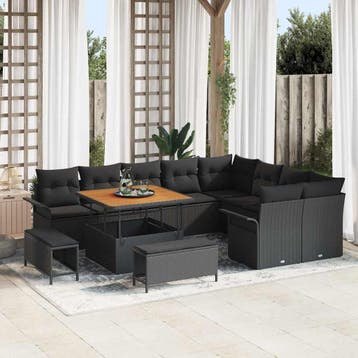vidaXL Tuinbank Set 12 st Zwart poly rattan, Verzenden, Nieuw