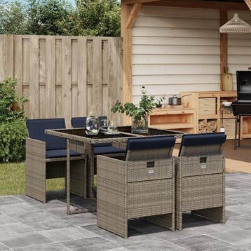 vidaXL 5-delige tuinset met kussens, grijs polyrotan, Verzenden, Nieuw, Tuinset