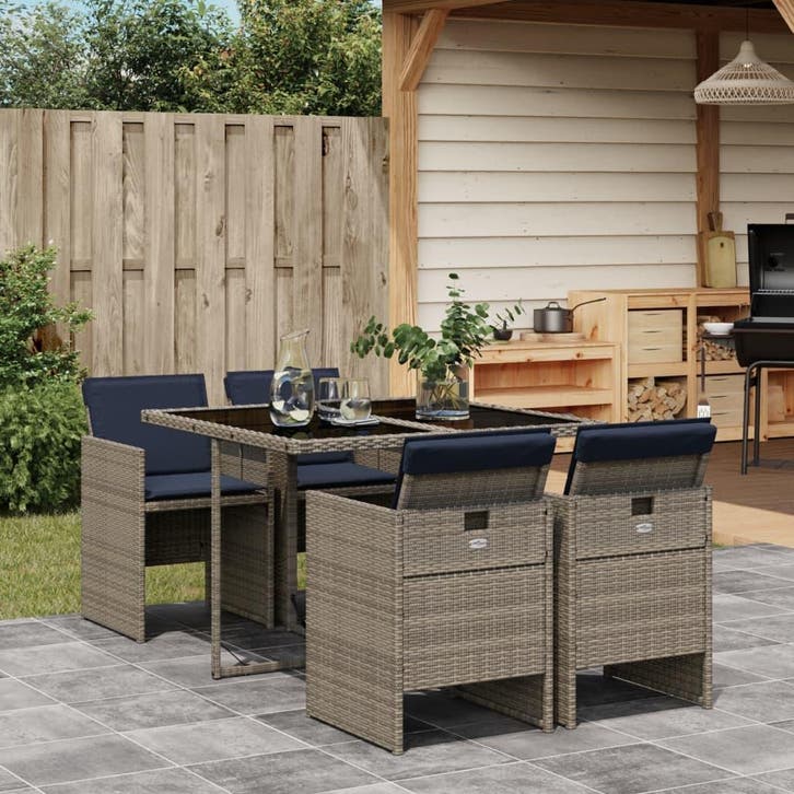 vidaXL 5-delige tuinset met kussens, grijs polyrotan, Jardin & Terrasse, Ensembles de jardin, Envoi