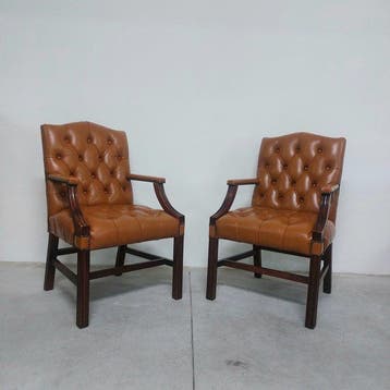 Chesterfield style - Fauteuil (2) - Directeur - Cuir, Bois -