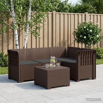 vidaXL 4-Zitter Tuin Sofa met Kussens Rattan Look PP Bruin, Verzenden, Nieuw