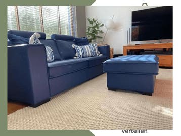 Leren 3-zits bank met Franse stiknaad en houten poten - met, Antiek en Kunst, Ophalen of Verzenden