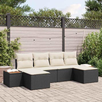 vidaXL Tuinbank Set 6 st Zwart en Crème Poly Riet, Verzenden