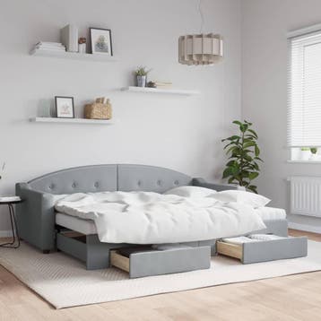 vidaXL Slaapbank met onderschuifbed en lades 80x200 cm stof, Verzenden