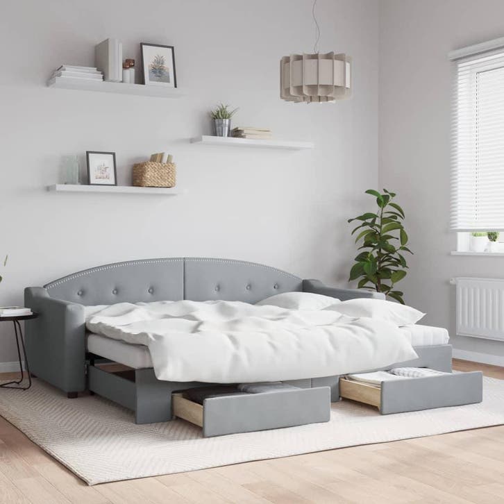 vidaXL Slaapbank met onderschuifbed en lades 80x200 cm stof, Maison & Meubles, Chambre à coucher | Lits, Envoi