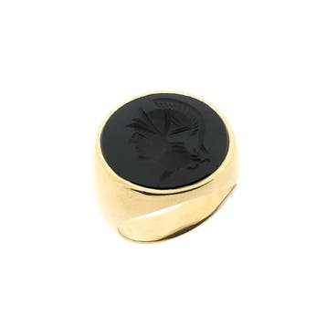 Gouden zegelring met onyx, Handtassen en Accessoires, Ringen, Gebruikt, 19 tot 20, Heer, Ophalen of Verzenden