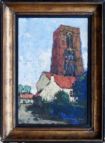 Charles Vliegen (1903-1982) - Cour de lÉglise de, Antiek en Kunst, Kunst | Schilderijen | Klassiek