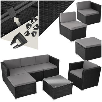 Wicker lounge Lignano met fauteuil - zwart, Verzenden