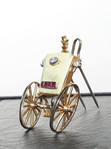 Broche - 18 karaat Geel goud Diamant (Natuurlijk) - Robijn -