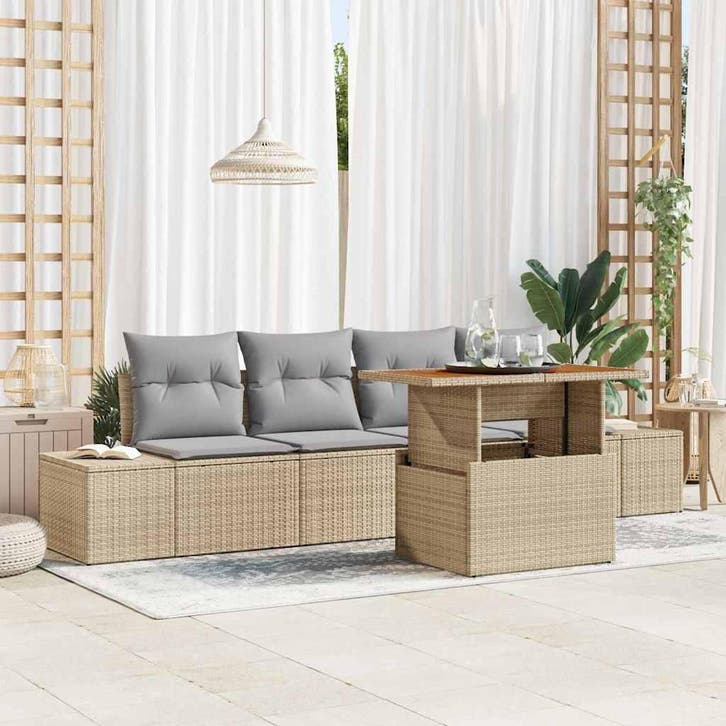 vidaXL Tuinbank Set 5 st Beige en Grijs, Jardin & Terrasse, Ensembles de jardin, Envoi
