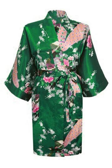 KIMU® Kimono Donkergroen Kort XL-XXL Yukata Satijn Boven de, Ophalen of Verzenden, Nieuw