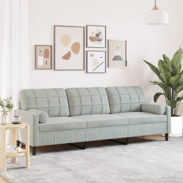 vidaXL 3-zitsbank met sierkussens 210 cm fluweel lichtgrijs, Verzenden, Nieuw