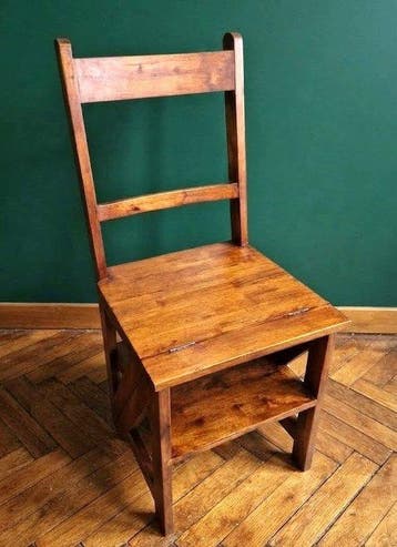 Boekenkast - Trapladder, bibliotheekstoel - massief, Eik
