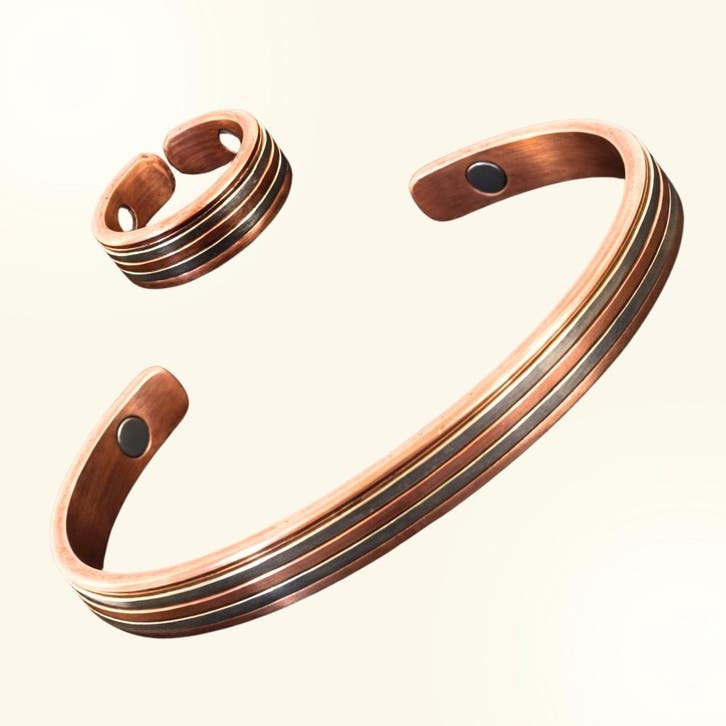 Set koperen gezondheids-klemarmband plus verstelbare ring, Sports & Fitness, Produits de santé, Wellness & Bien-être, Enlèvement ou Envoi