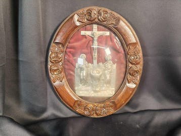 Crucifix - Hout, Metaal, Textiel - 1950-1960 - 25 cm