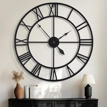 Wandklok 100cm Zwart Metaal | Retour Deal | 35% Korting, Huis en Inrichting, Verzenden, Zo goed als nieuw, Wandklok