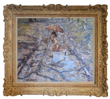 Chris van Dijk (1952) Impressionist -  Sous la pluie, sur