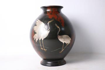 Vase - Bronze - Japon - Motif de grues Meoto-zuru - Shinpo