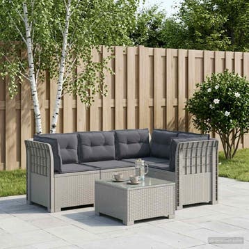 vidaXL 4-Persoons Tuin Sofa met Kussens Rattan Look PP Wit, Verzenden, Nieuw
