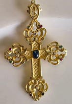 Kruishanger - 18 karaat Geel goud - 13.00ct. tw. Saffier -