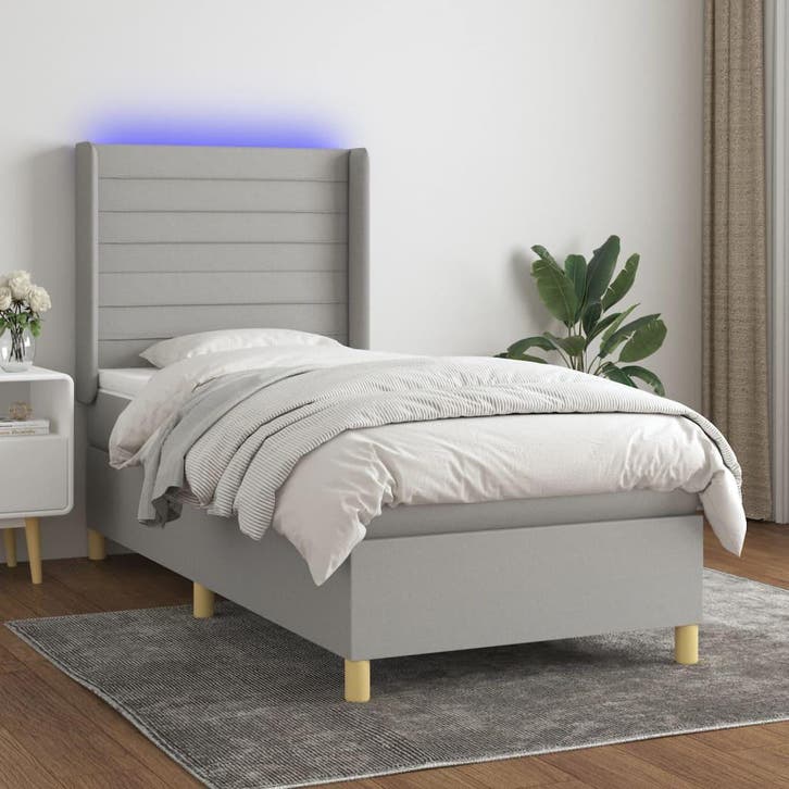 vidaXL Boxspring met matras en LED stof lichtgrijs 90x200 cm, Maison & Meubles, Chambre à coucher | Lits, Envoi