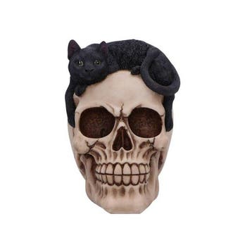 Decoratief ornament - Nemesis Now Skull & Black Cat Figurine