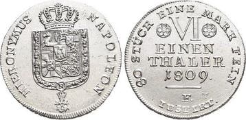 1/6 taler, daalder 1809 F Westfalen-koenigreich Hieronymu..., Verzenden