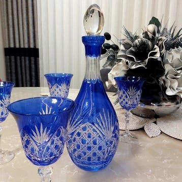 Verre à eau (7) - Cristal - Cristal bohème bleu