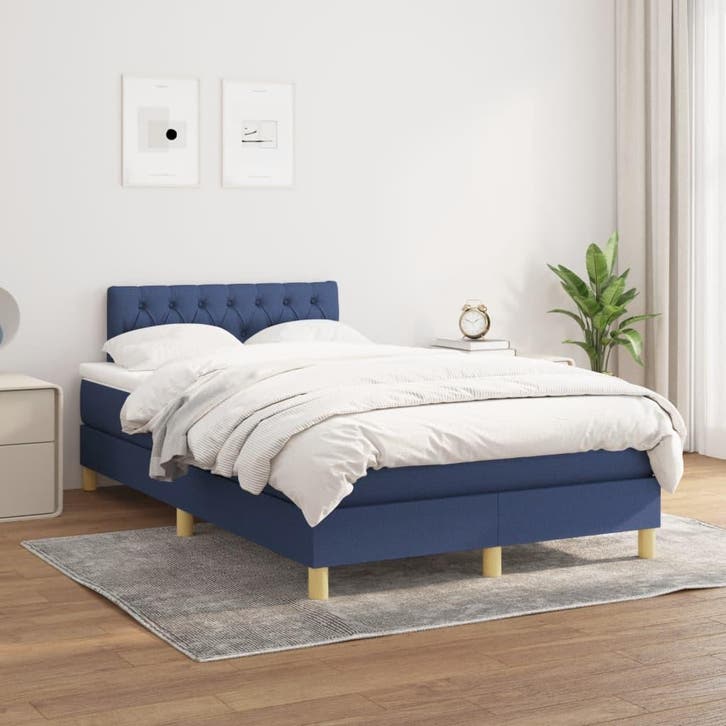 vidaXL Boxspring met matras stof blauw 120x200 cm, Huis en Inrichting, Slaapkamer | Bedden, Nieuw, Verzenden