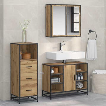 vidaXL Badkamermeubel Set 3 st Artisan Eiken 80 x 33 x 60 cm, Huis en Inrichting, Badkamer | Badkamermeubels, Verzenden, Nieuw