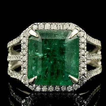 Ring Platina - 4.33ct. tw. Smaragd - Diamant - Smaragdring, Nieuw