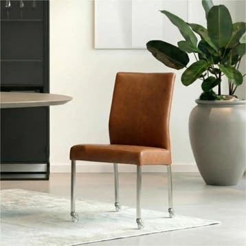 Set van 6 Leren eetkamerstoelen Comfort met wieltjes -, Huis en Inrichting, Stoelen, Ophalen of Verzenden, Nieuw, Leer