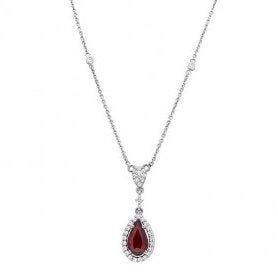 Ketting met hanger - 14 karaat Witgoud - 2.84ct. tw. Robijn, Handtassen en Accessoires, Antieke sieraden
